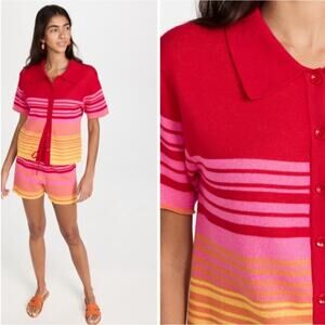 Monrow pink red Sunset Vacation button front top S Like New $168